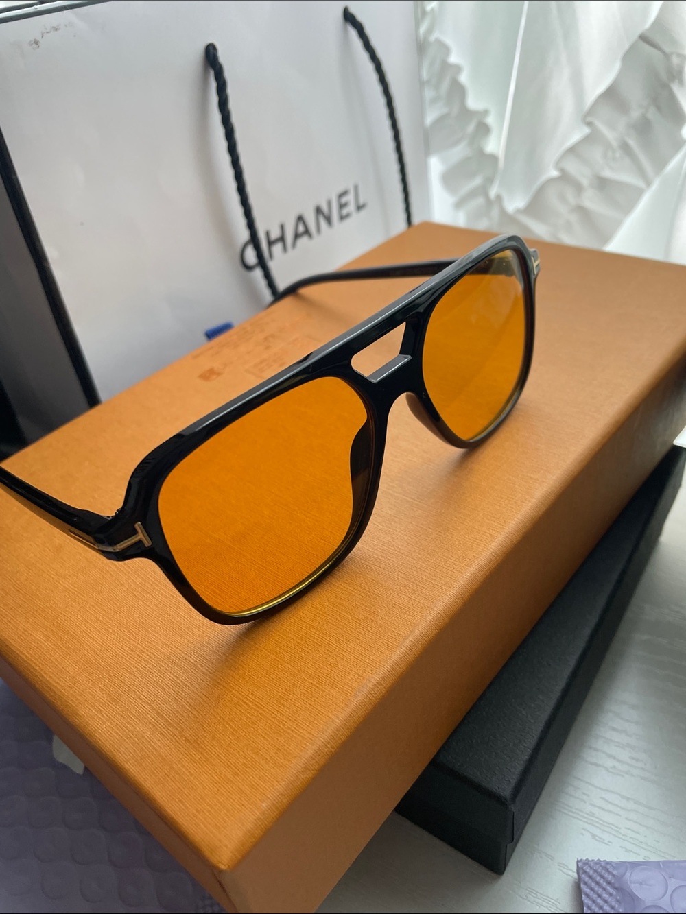 Black Frame Orange Lens Men's Sunglasses